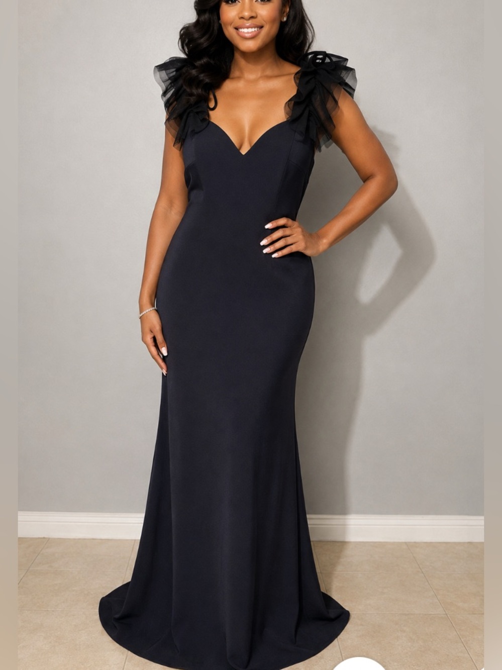 Eliza J.  Blue ruffled shoulder gown Size 16 W